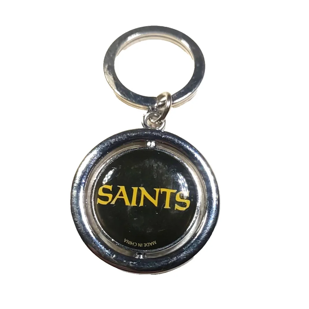New Orleans Saints Silver Tone Round Spinner Keychain